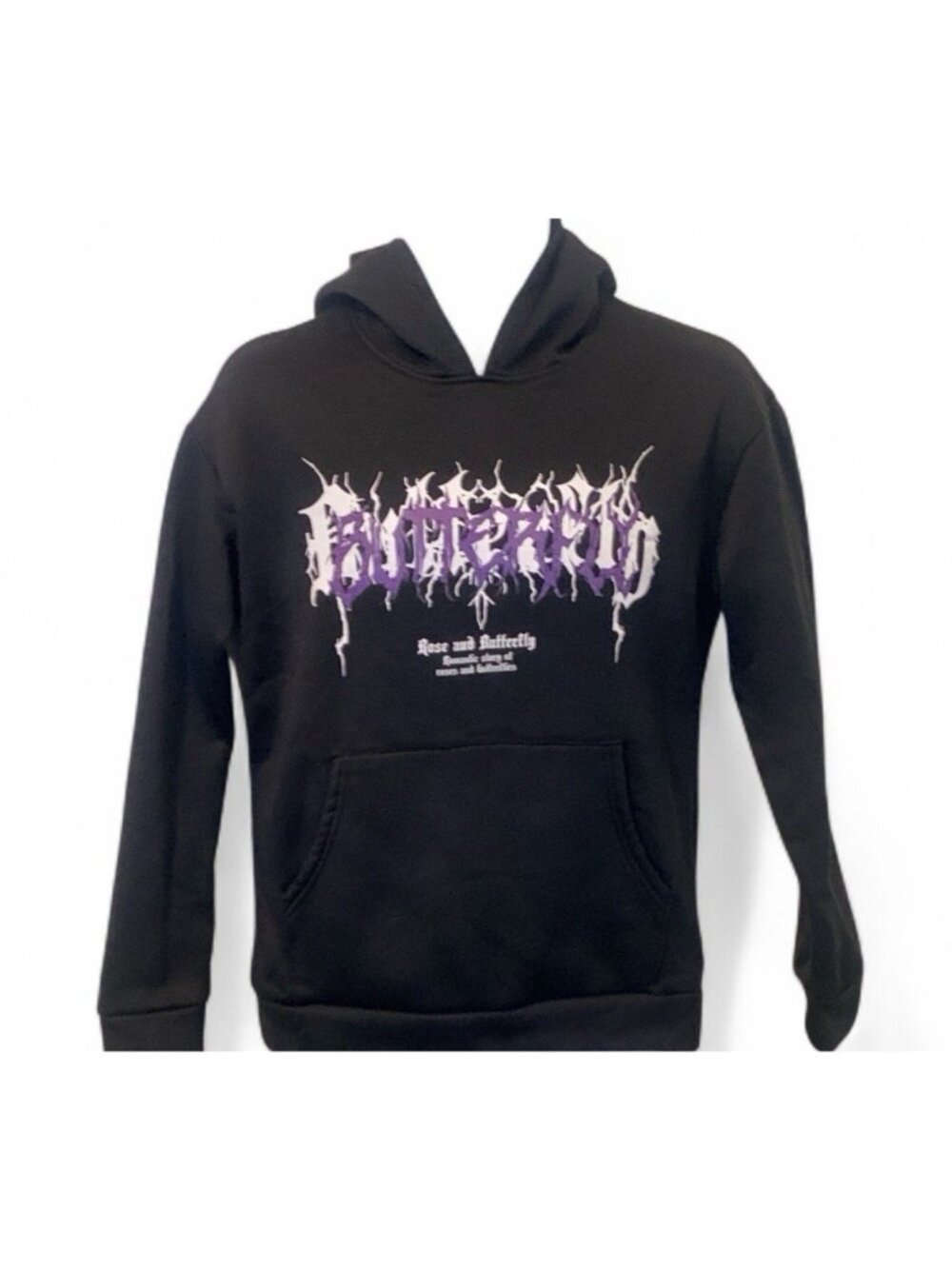 ROMWE Grunge Punk Men Letter Graphic Hoodie Size S Rose Butterfly Black